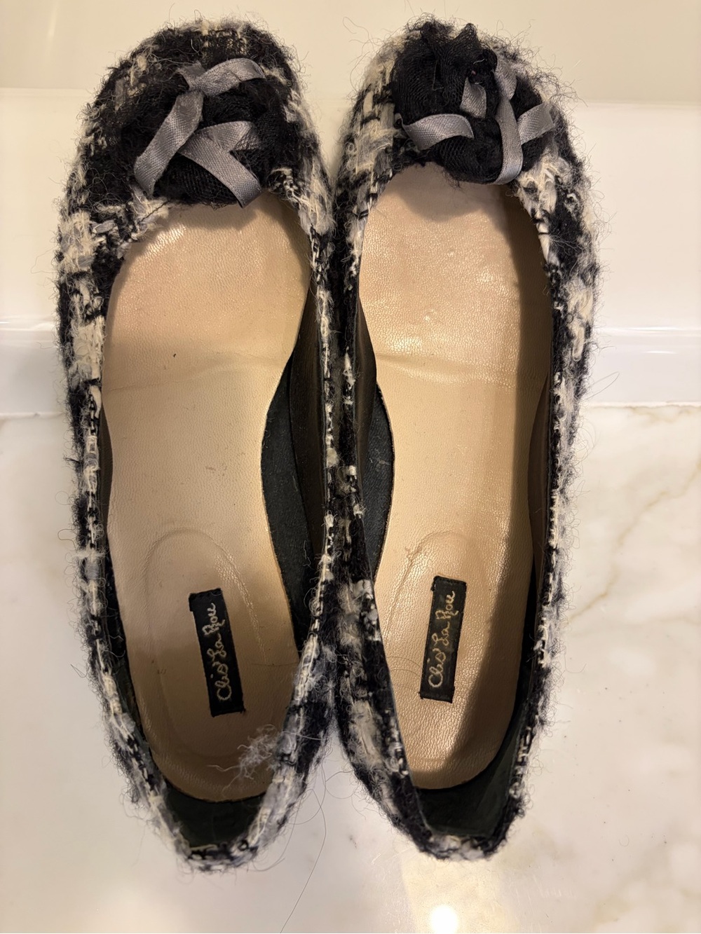 Clio La Rou Black & White Tweed Ballet Flats